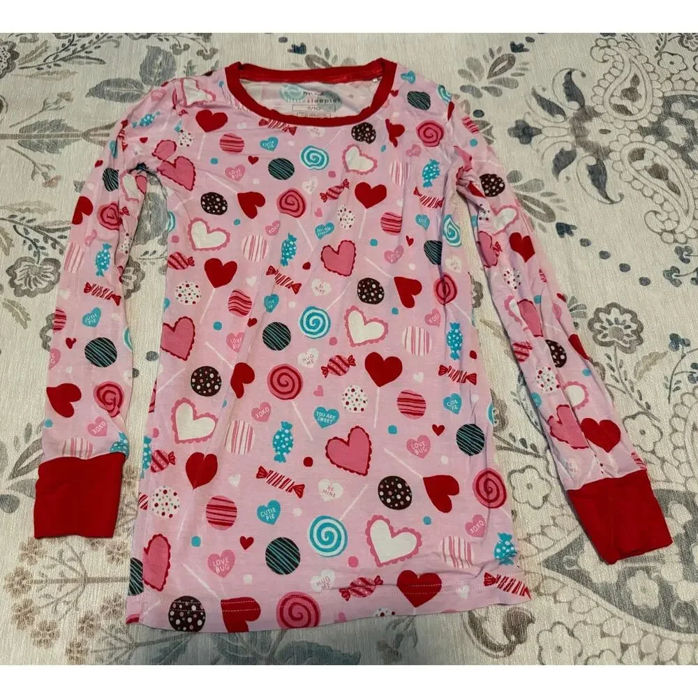 Little Sleepies Sweet Valentine Pajamas Two Piece Set Youth Size 9/10 Pink Red